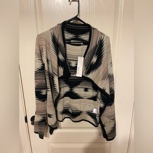 Sunny Girl Western Aztec Print Waterfall Collar Open Front Cardigan L NWT